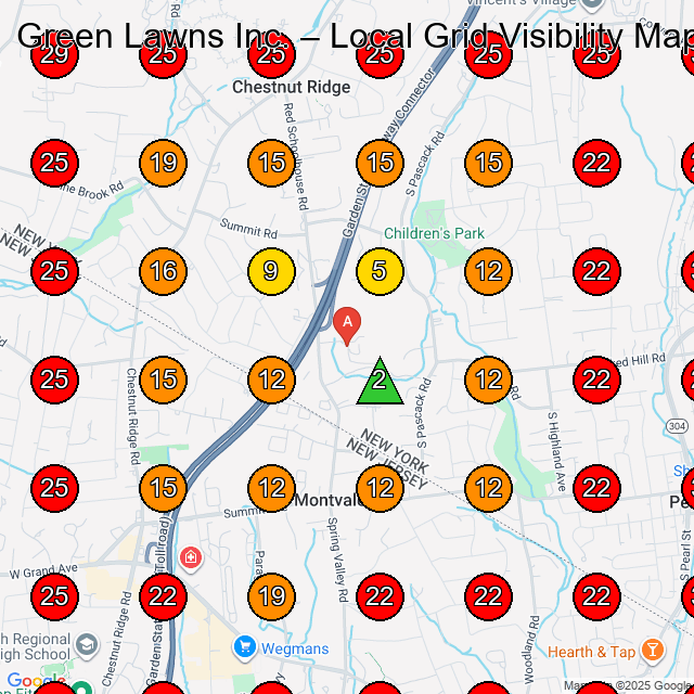 Green Lawns Inc. GeoGrid visibility map for Lawn Care Service in Mahwah